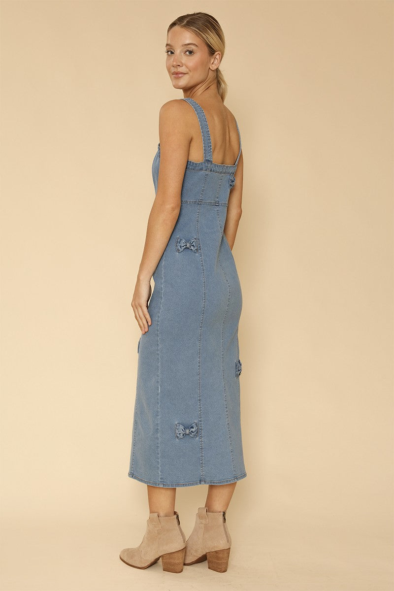 Denim Dress With Bow Detailing