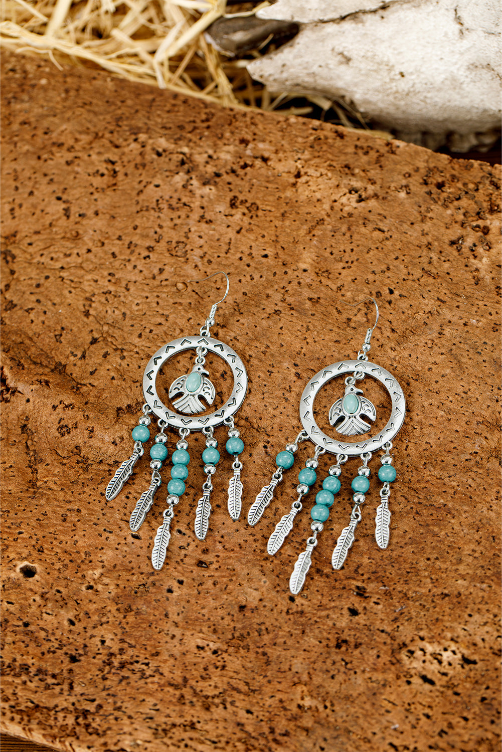 Silvery Bohemian Turquoise Dangle Pendent Earrings