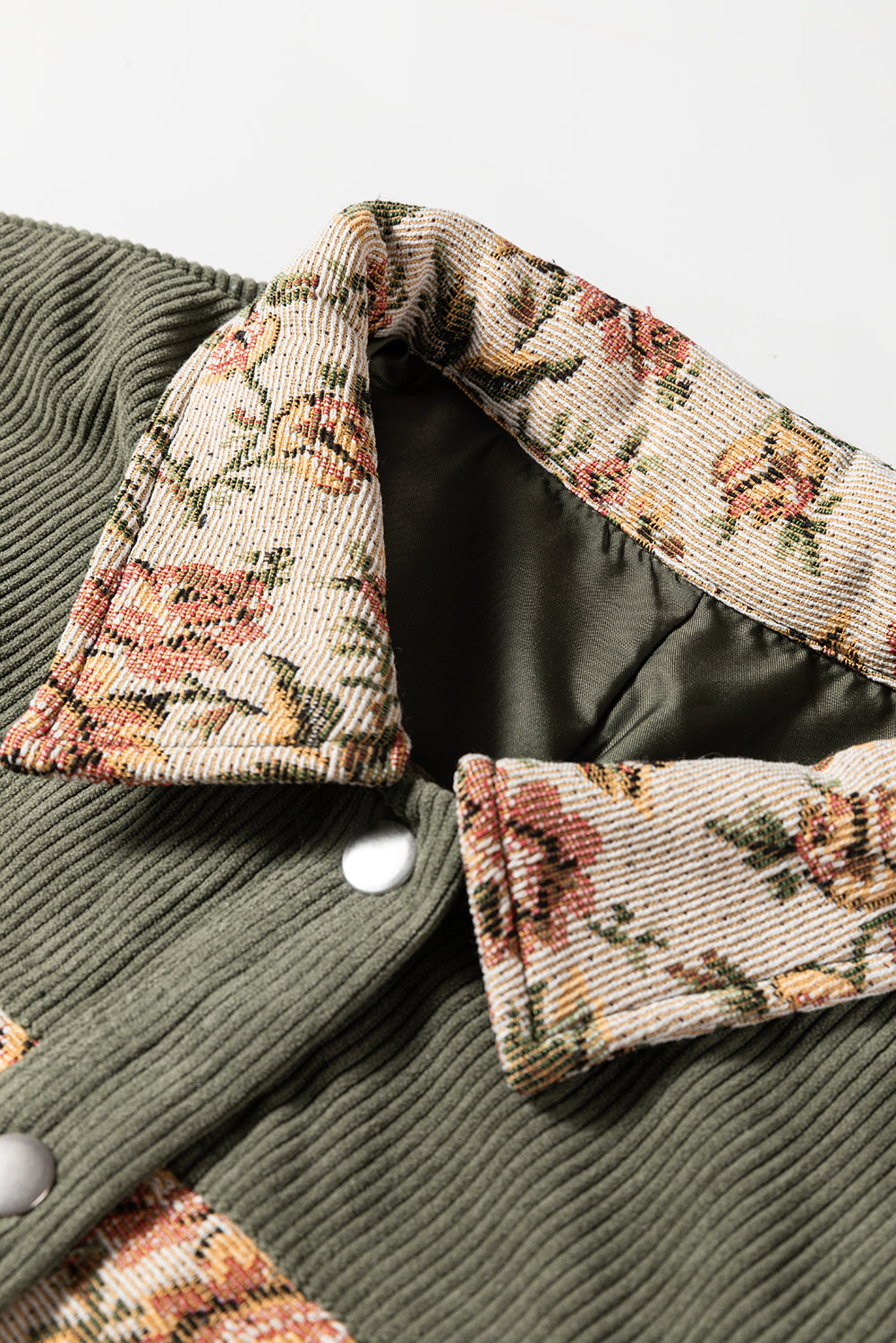 Clay Ribbed Retro Floral Patchwork Shirt Style Jacket