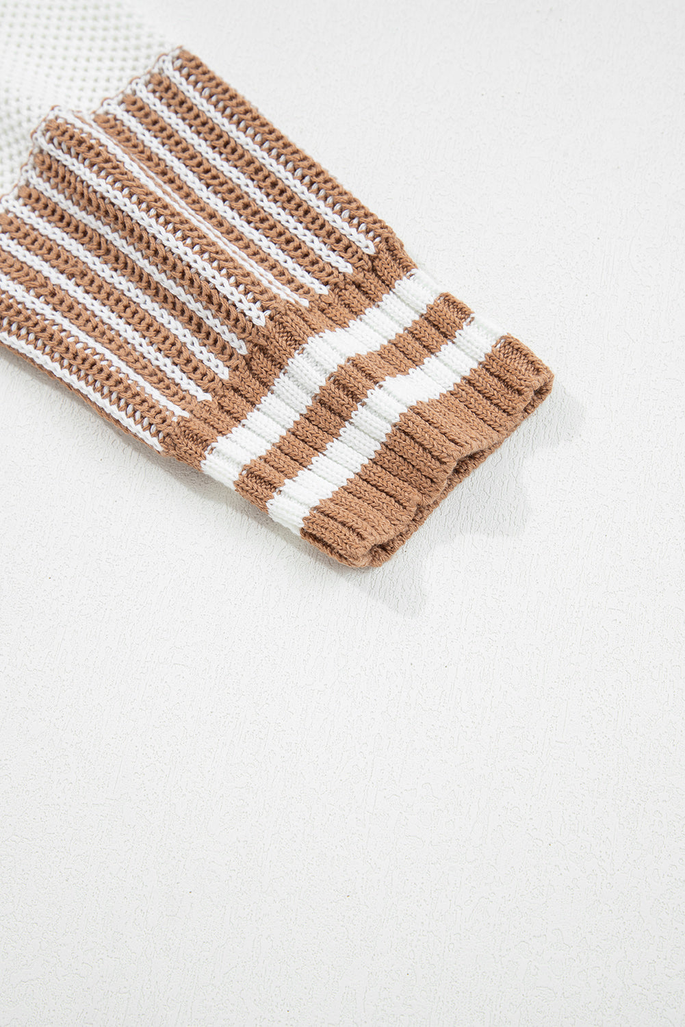 Khaki Two Tone Striped Patchwork Drop Shoulder Loose Sweater