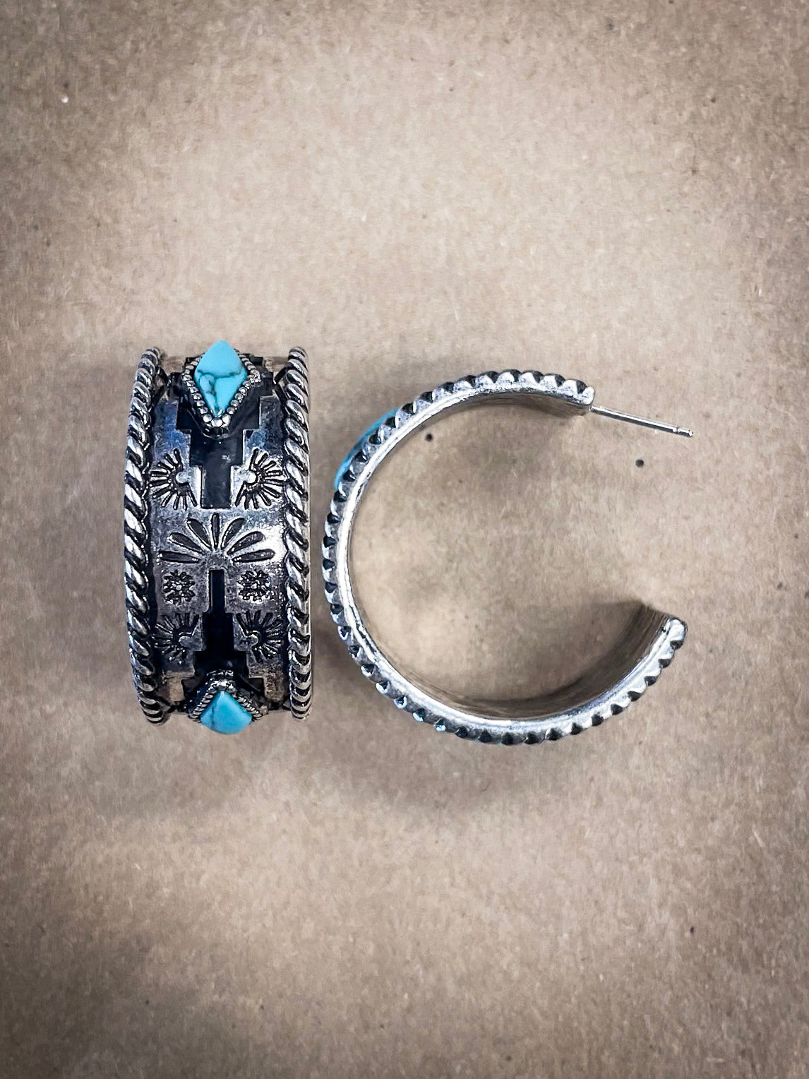 Nova Stud Hoop Fashion Earring - Silver/Turquoise