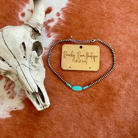 Navajo Style Stone Choker – Burnished Silver and Turquoise Accent
