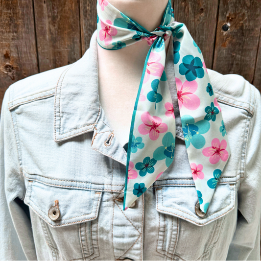 Pink and Teal Western Skinny Mini WIld Rag Scarf / Cowgirl Necktie #TW145