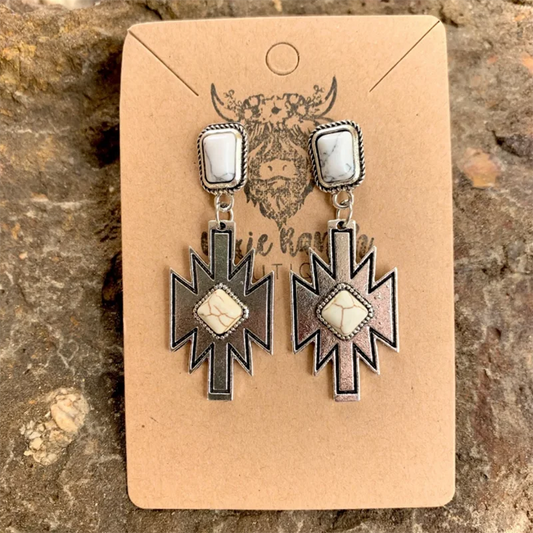 Western Cowgirl Aztec Dangle Earrings Stone Navajo Aztec Turquoise