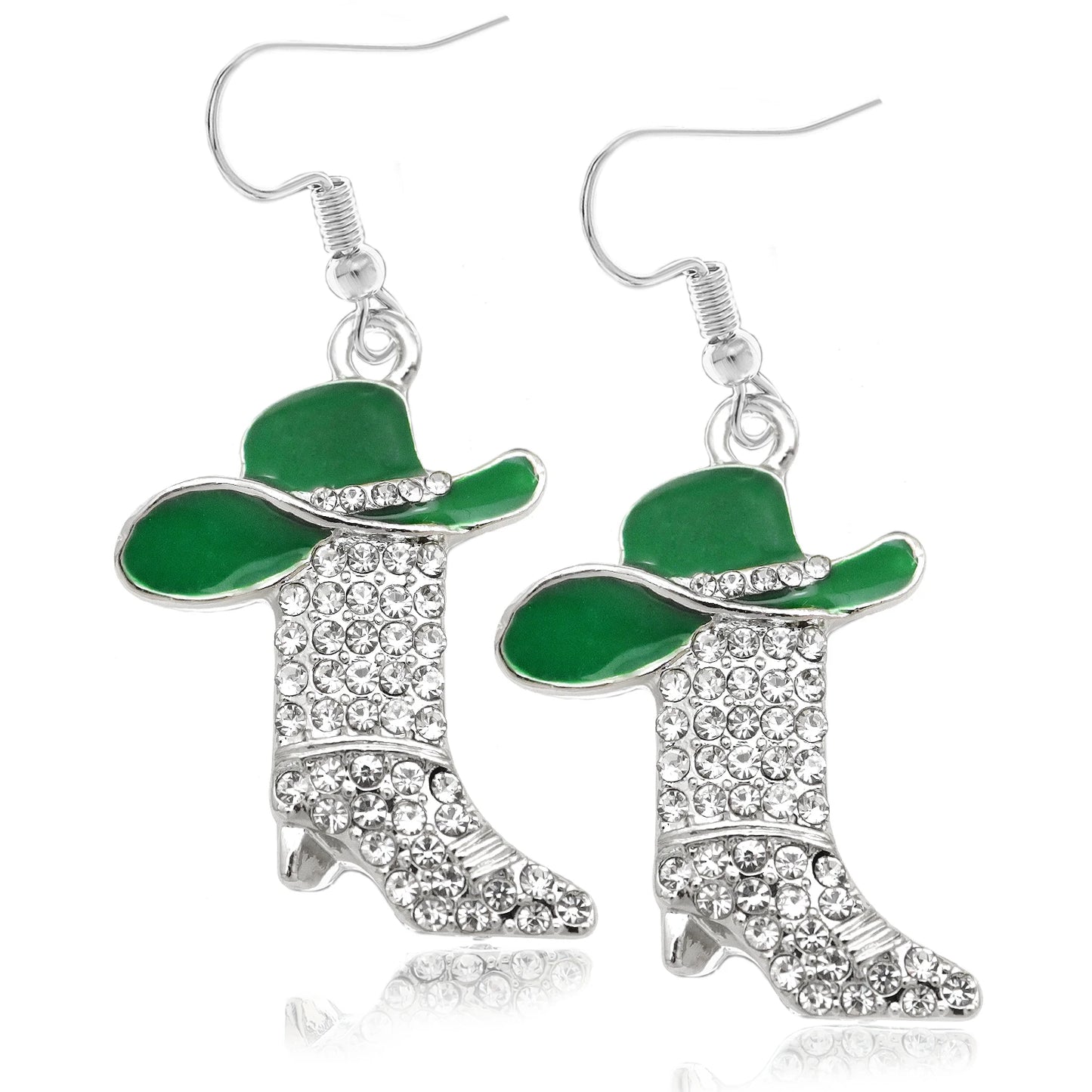 Vintage Stainless Steel Hook Cute Boots Crystal Earrings Western Cowgirl