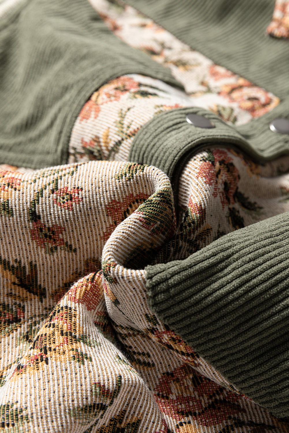 Clay Ribbed Retro Floral Patchwork Shirt Style Jacket