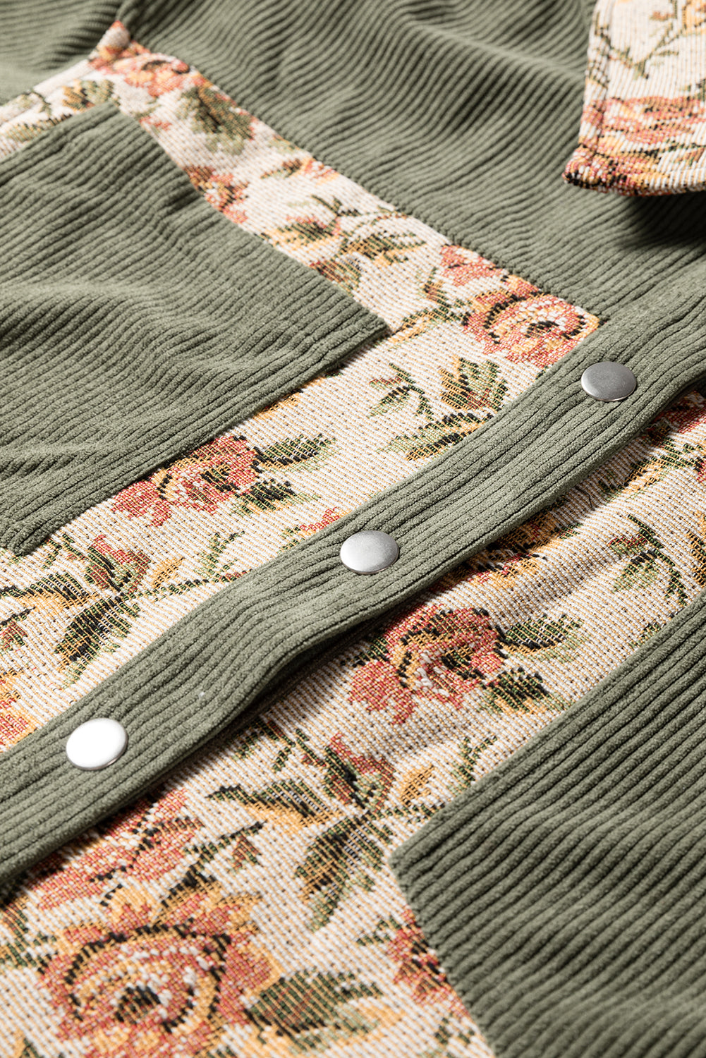 Clay Ribbed Retro Floral Patchwork Shirt Style Jacket