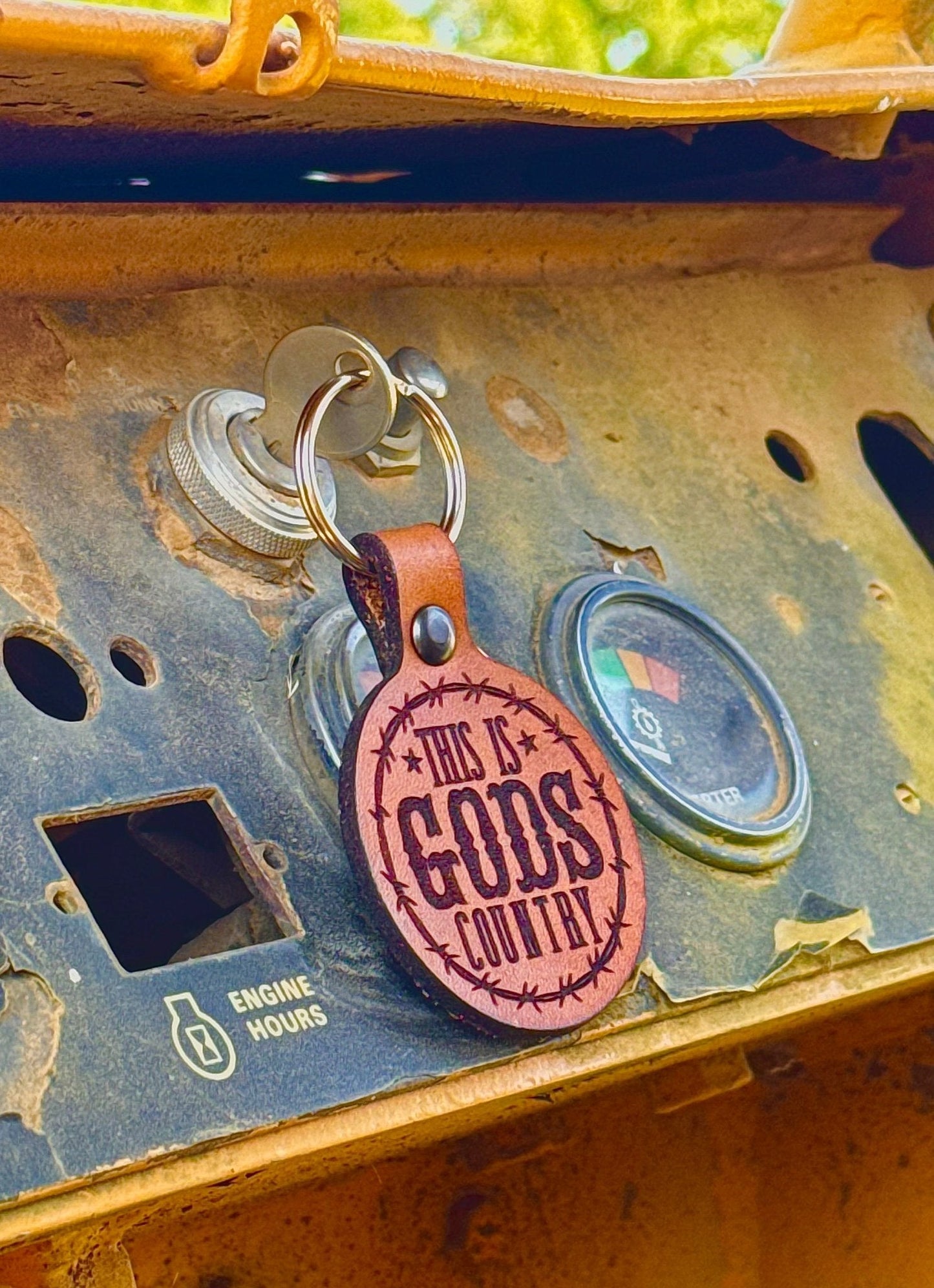 Gods Country Leather Keychain - Rustic Style Accessory