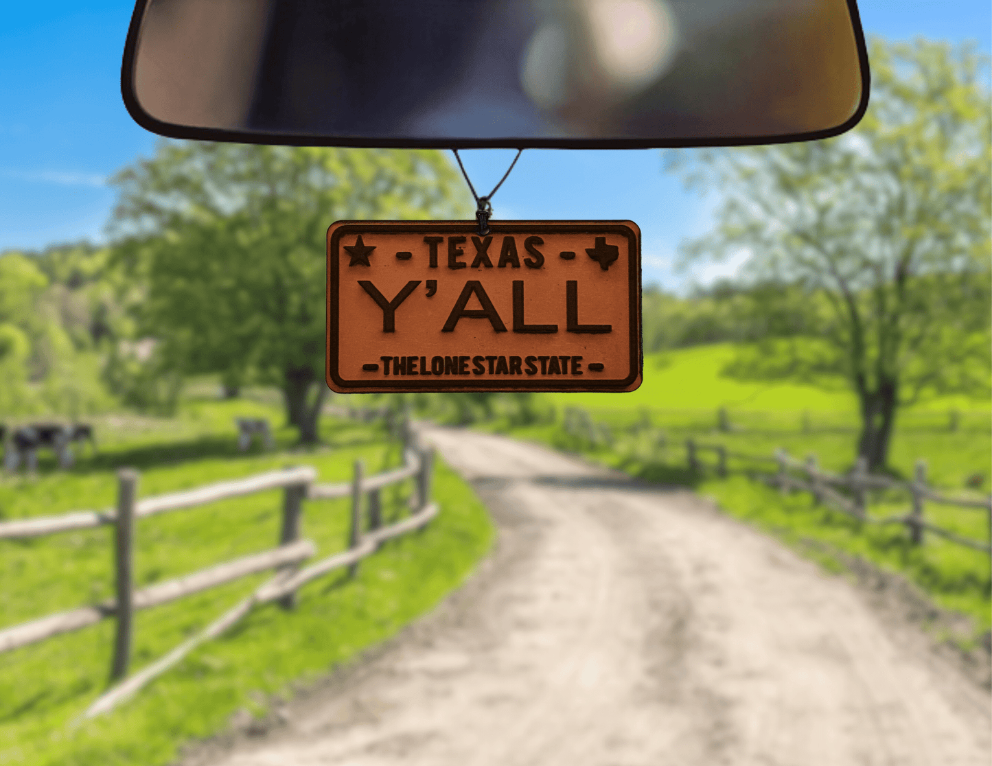 Texas License Plate Leather Car Freshener