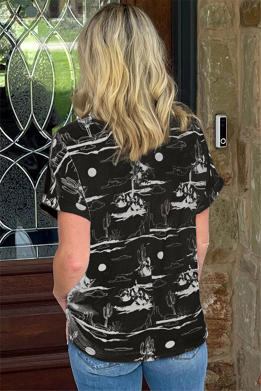 Black Summer Desert Sand Print Short Sleeve Tee
