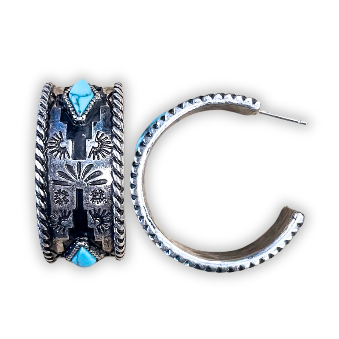 Nova Stud Hoop Fashion Earring - Silver/Turquoise