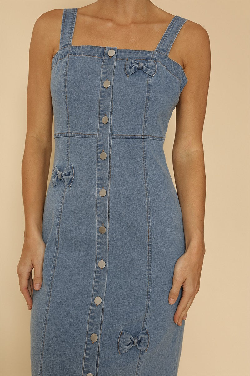 Denim Dress With Bow Detailing