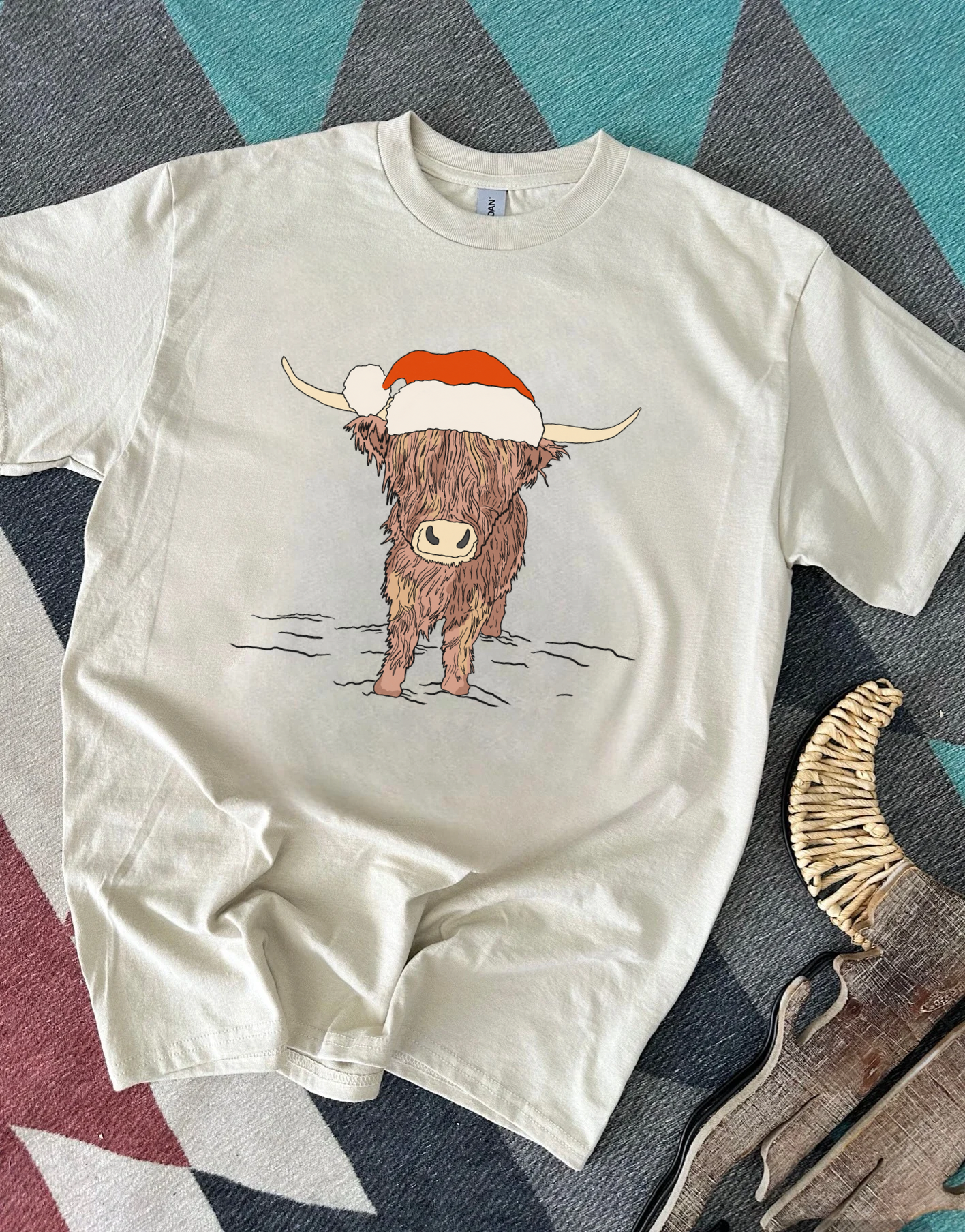 Highland Cow Santa Hat Tee or Crewneck