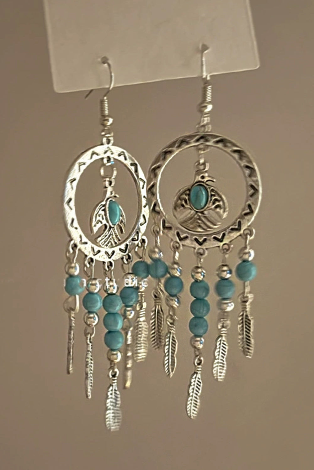 Silvery Bohemian Turquoise Dangle Pendent Earrings