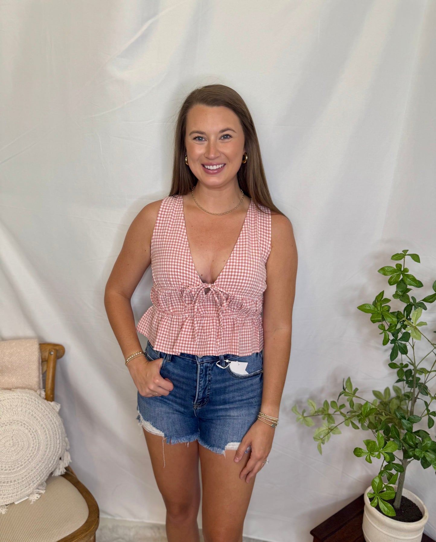 The V-Neck Gingham Top