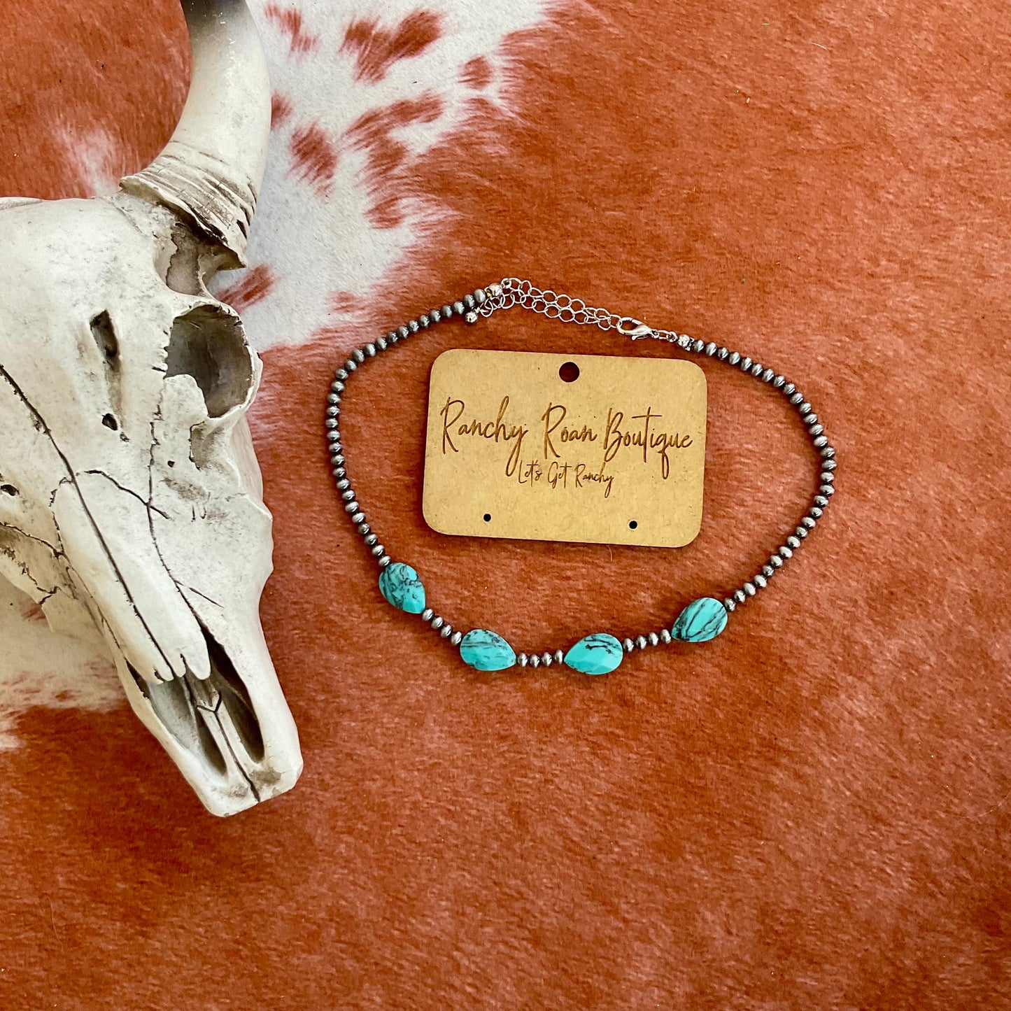 4mm Navajo Style Pearl Choker with Turquoise Stone – Western Jewelry