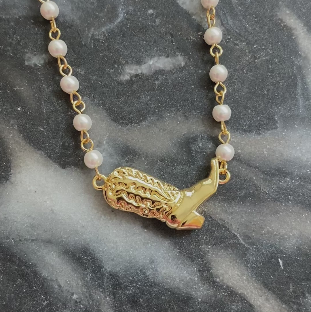 Cowgirl Boot Pearl Chain Necklace