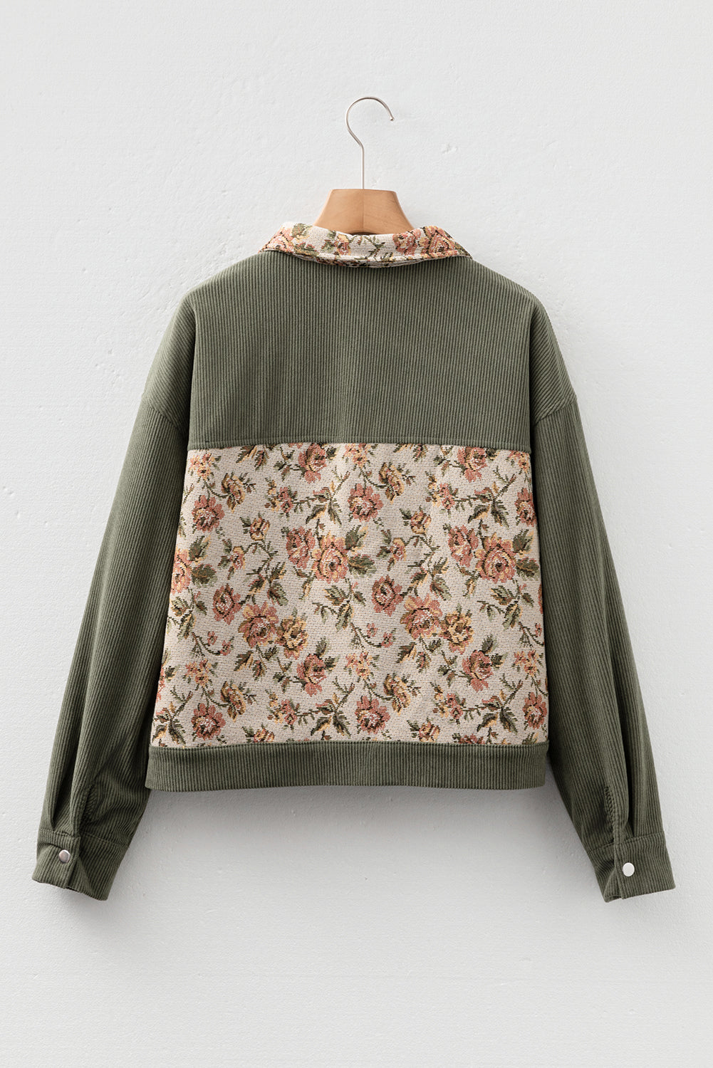 Clay Ribbed Retro Floral Patchwork Shirt Style Jacket