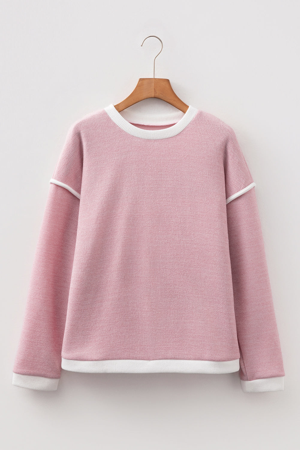 Four Leaf Clover Contrast Color Trim Knit Drop Shoulder Loose Top