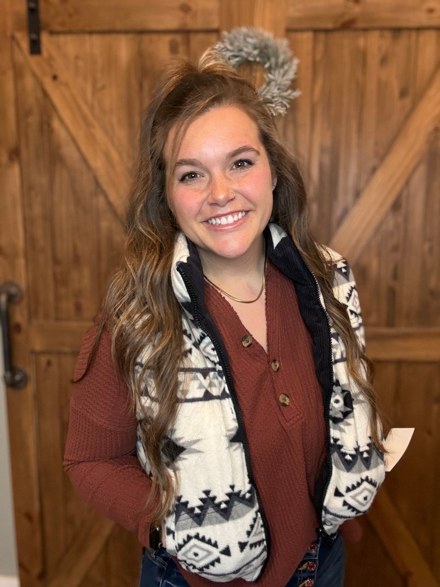 Reversible Aztec Print Corduroy Puffer Vest