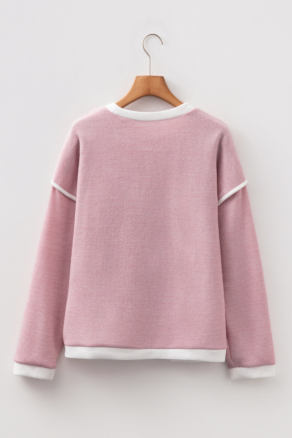 Four Leaf Clover Contrast Color Trim Knit Drop Shoulder Loose Top