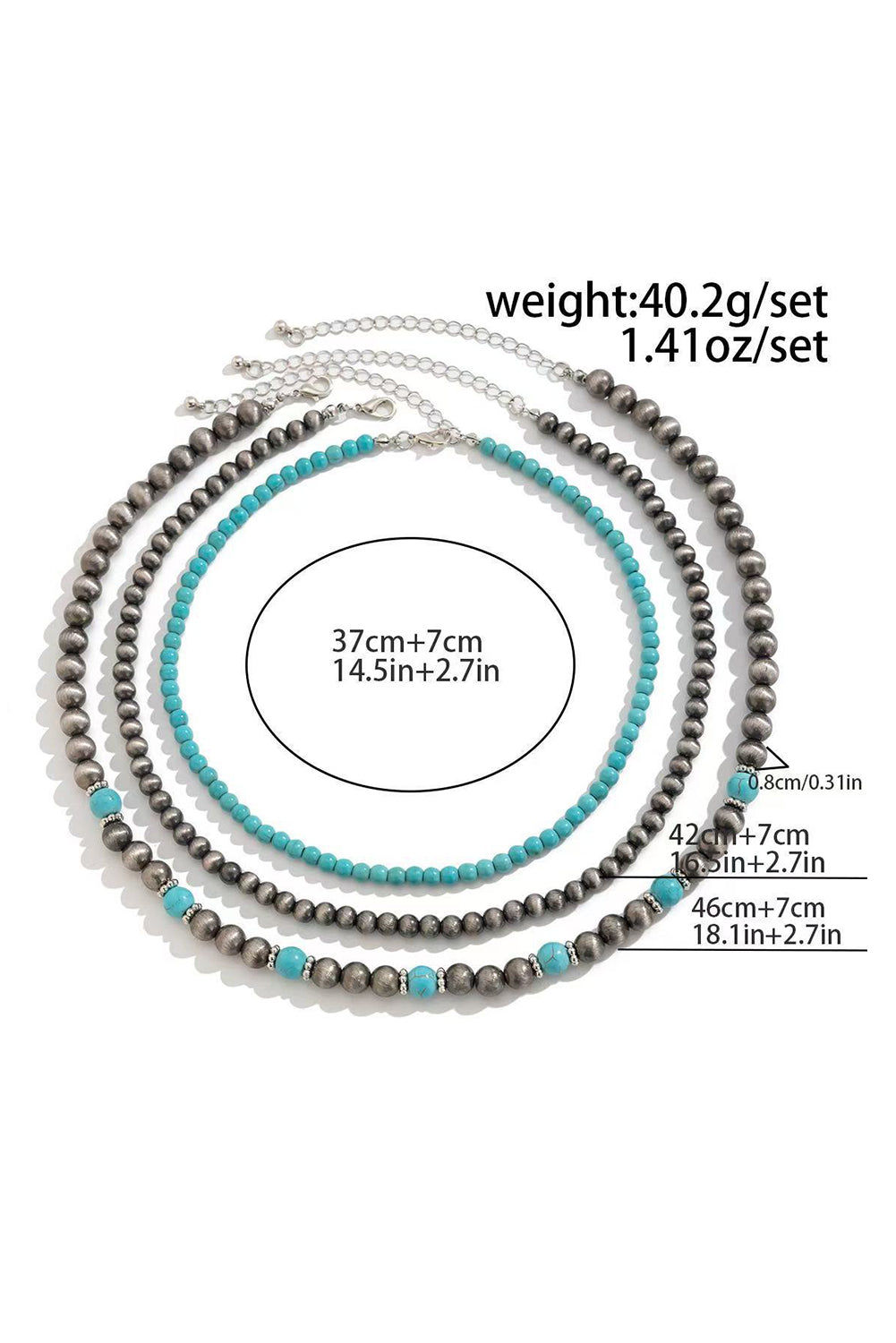 Black 3pcs Retro Turquoise Beaded Necklace Set