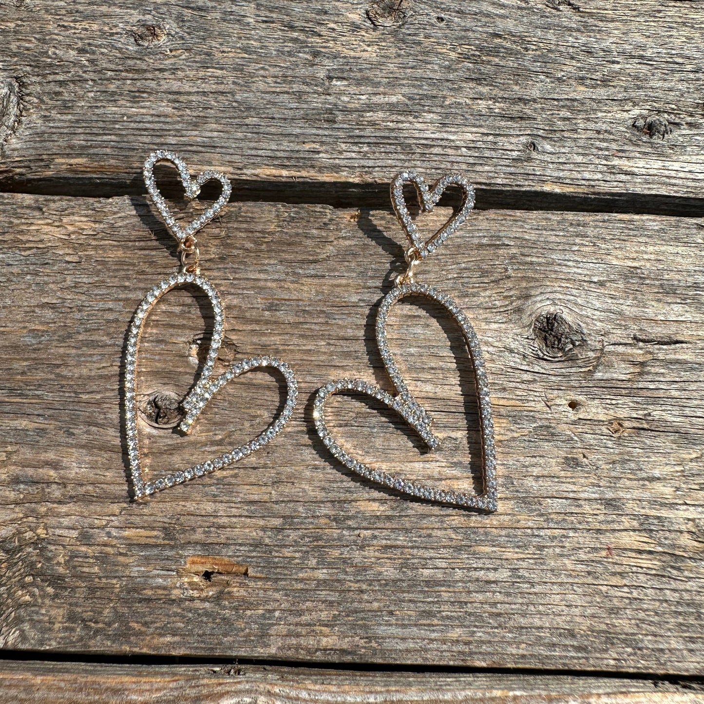Gold Cowgirl Rhinestone Heart Dangle Fashion Earrings