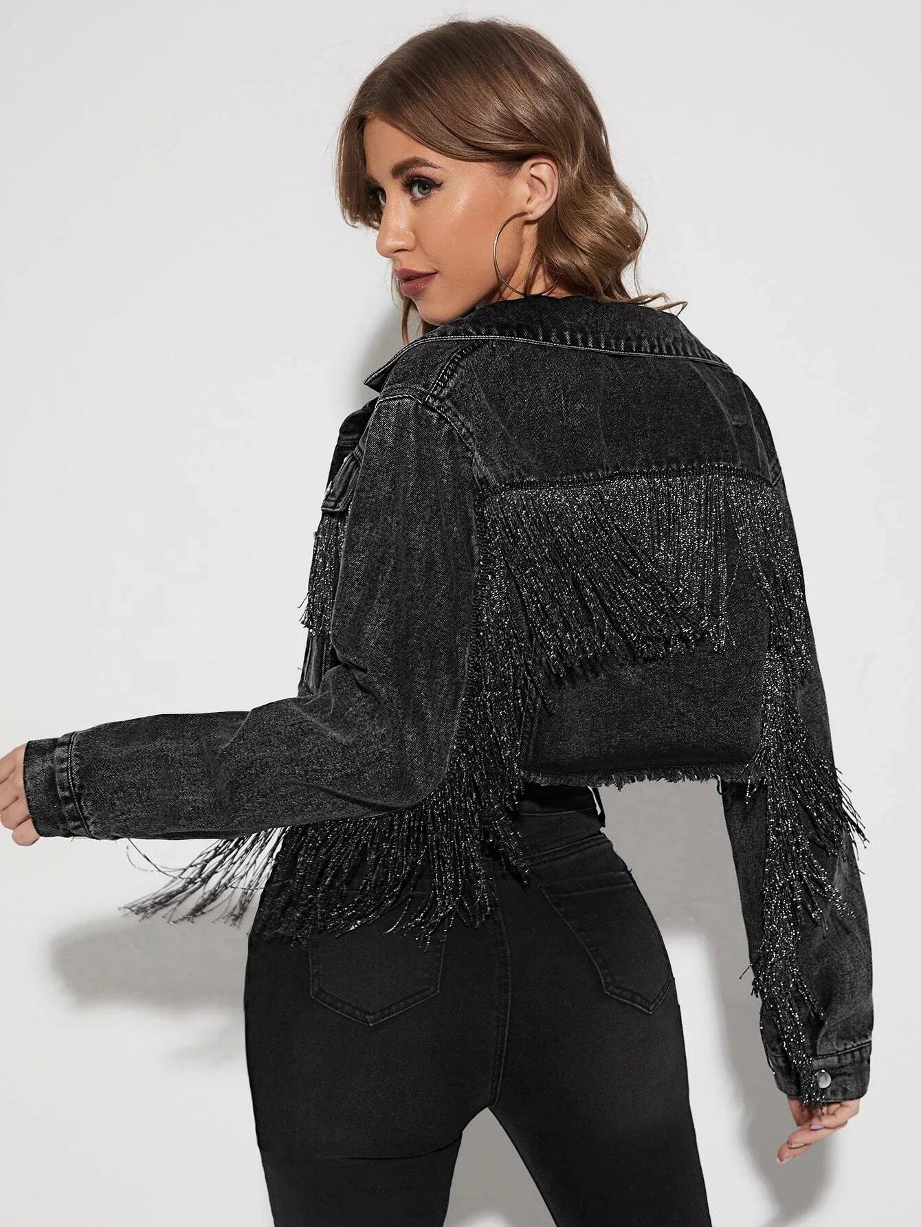 Women Tassel Denim Jacket Long Sleeve Cowgirl Jacket