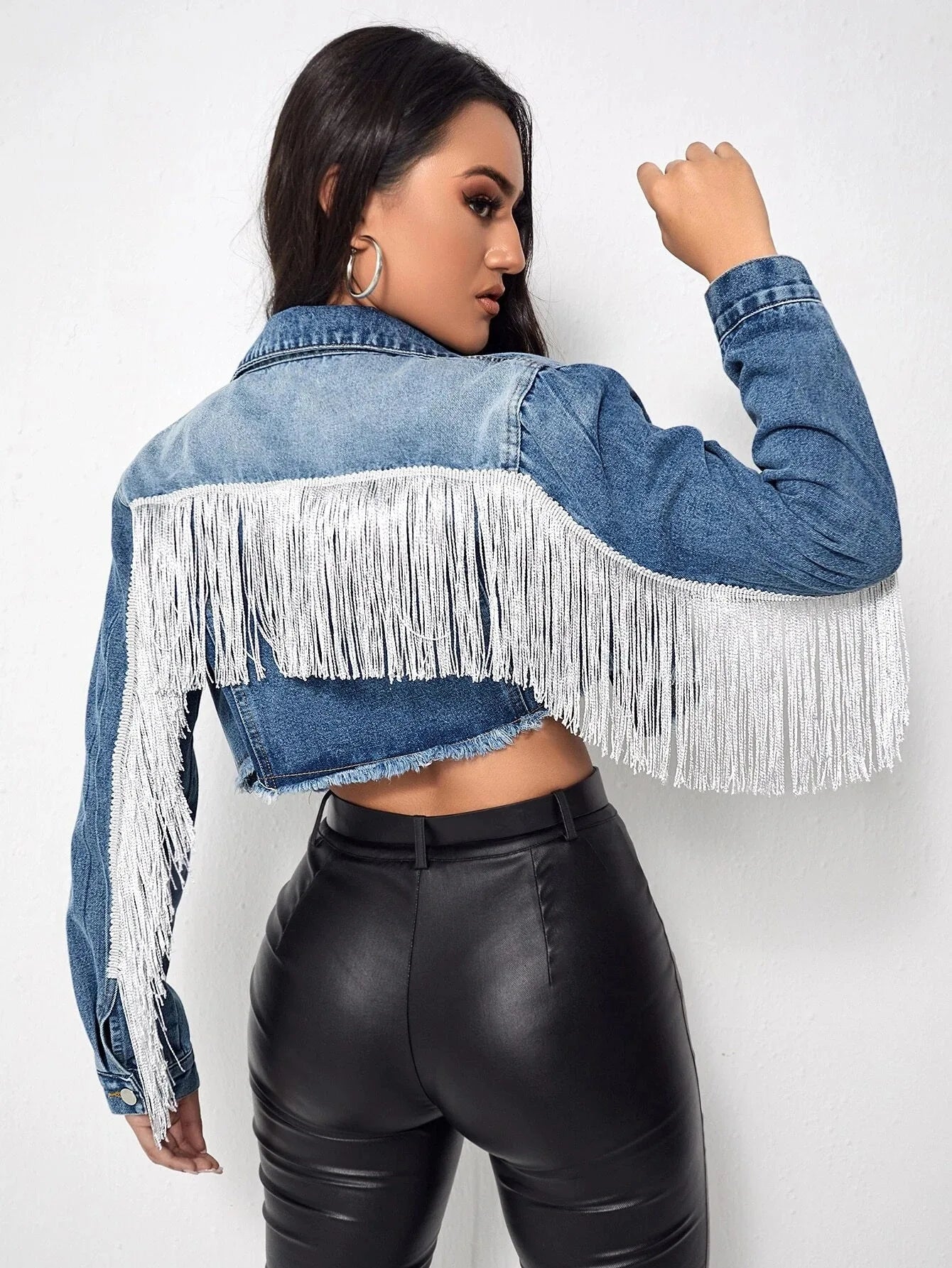 Women Tassel Denim Jacket Long Sleeve Cowgirl Jacket