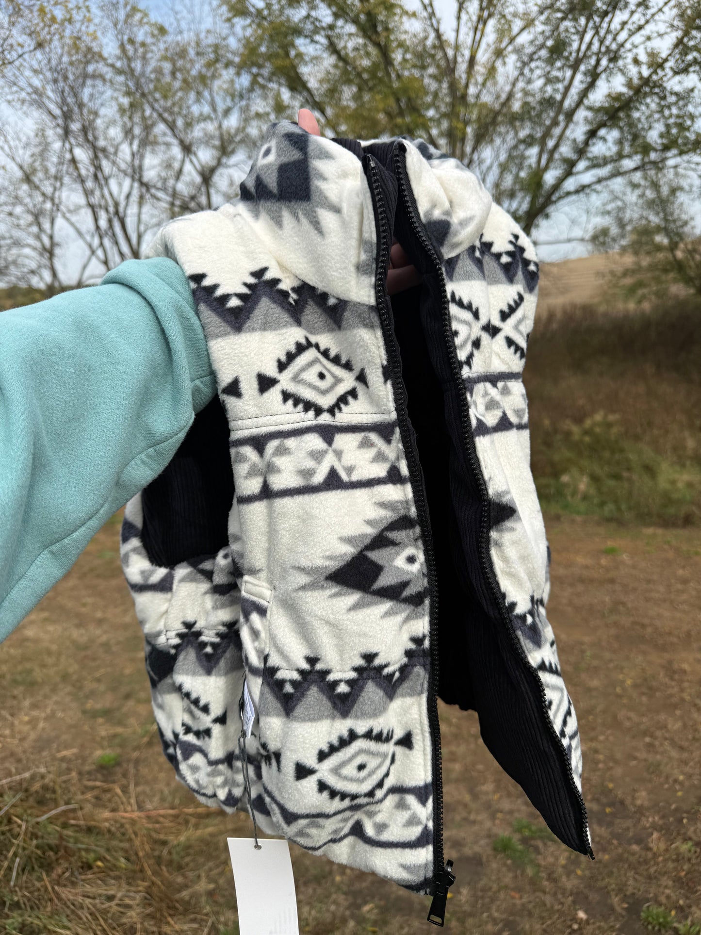 Reversible Aztec Print Corduroy Puffer Vest