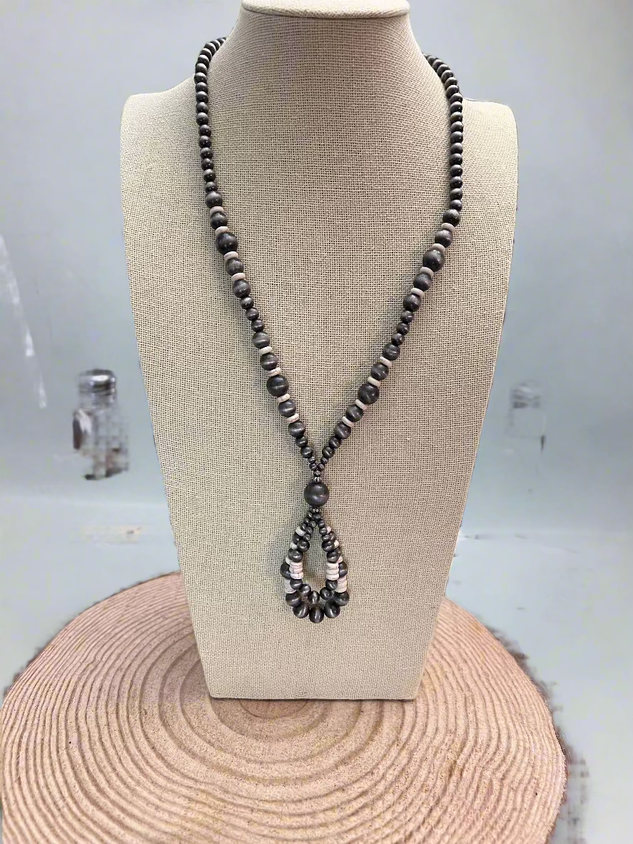 Western Faux Sterling Pearl Teardrop & White Stone Necklace - 21 inch + 3