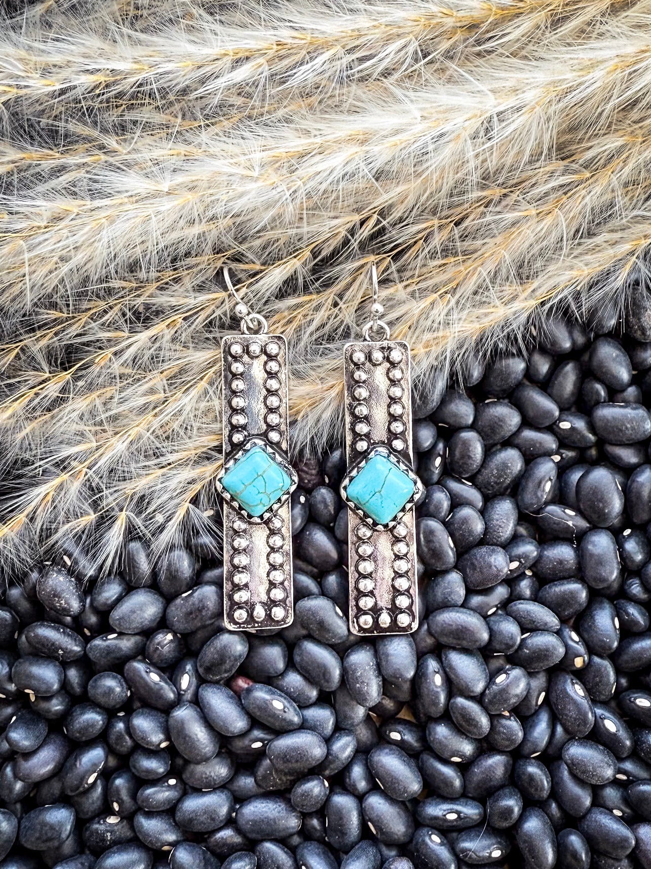 Celine Dangle Bar Fashion Earrings - Silver/Turquoise