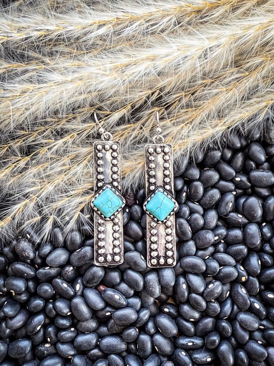 Celine Dangle Bar Fashion Earrings - Silver/Turquoise