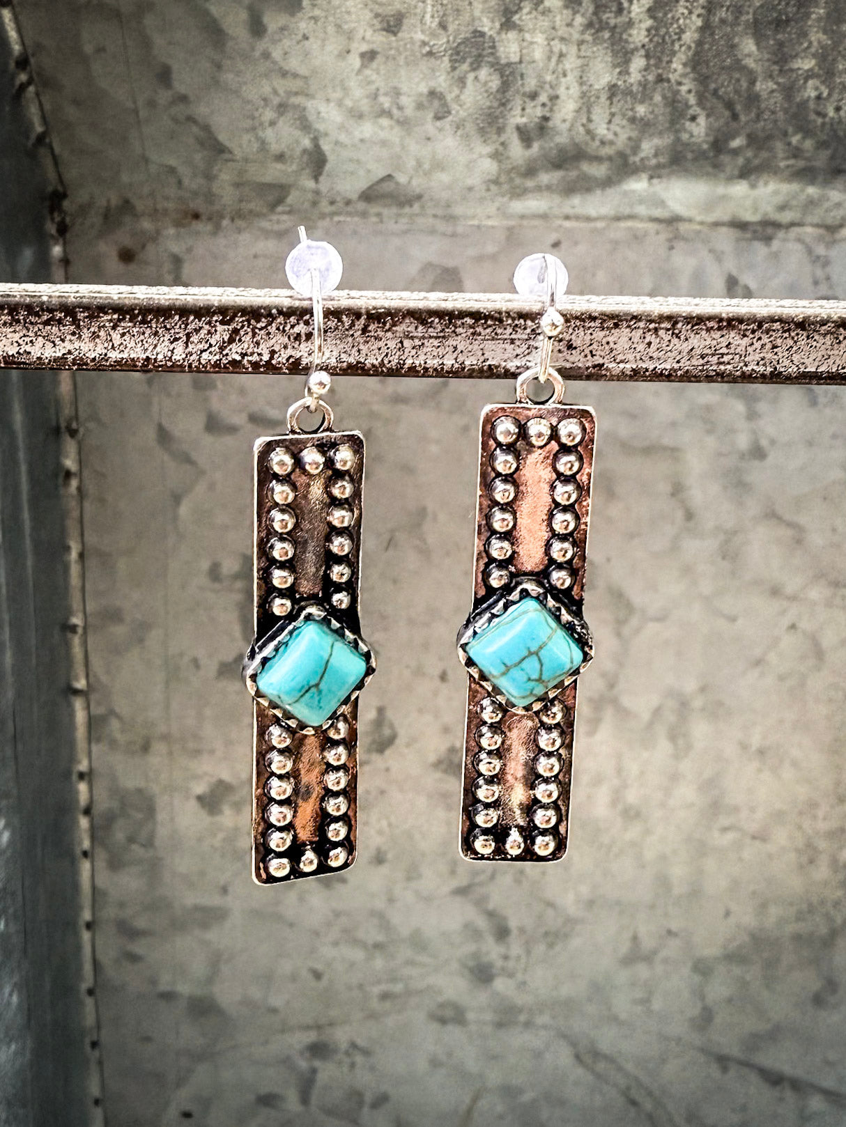 Celine Dangle Bar Fashion Earrings - Silver/Turquoise