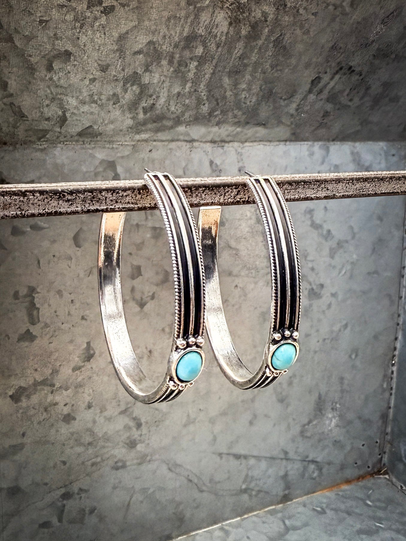 Darla Hoop Fashion Earring - Silver/Turquoise