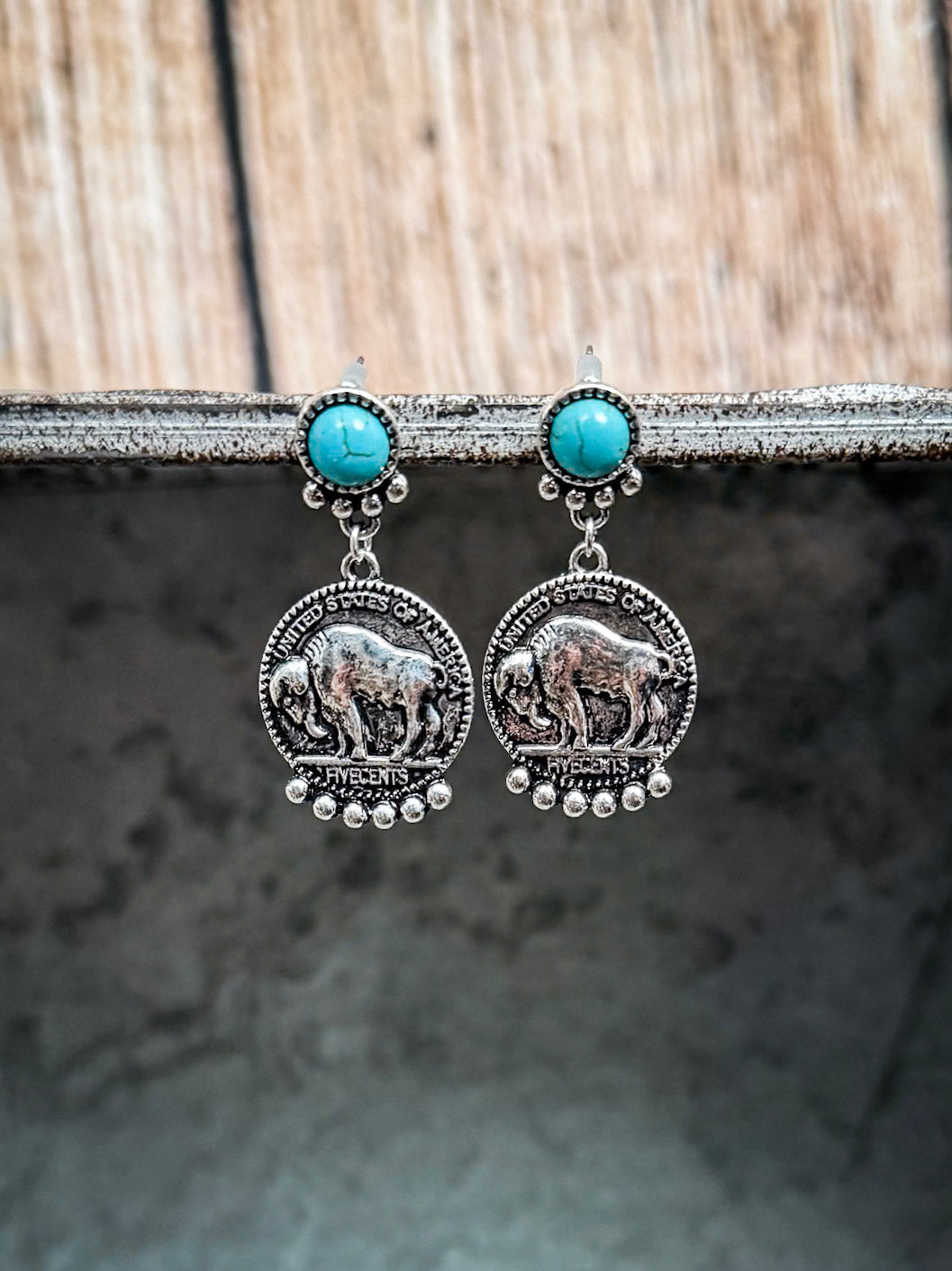 Range Western Buffalo Coin Fashion Stud Earrings