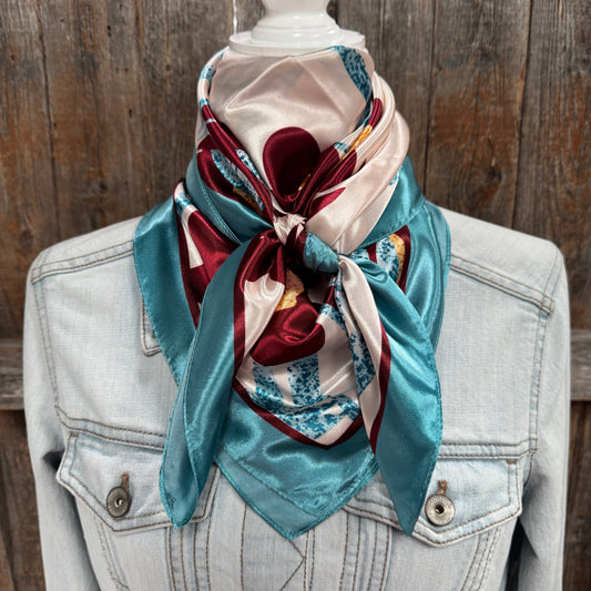 35X35" Burgundy and Cream Wild Rag / Scarf WR3428