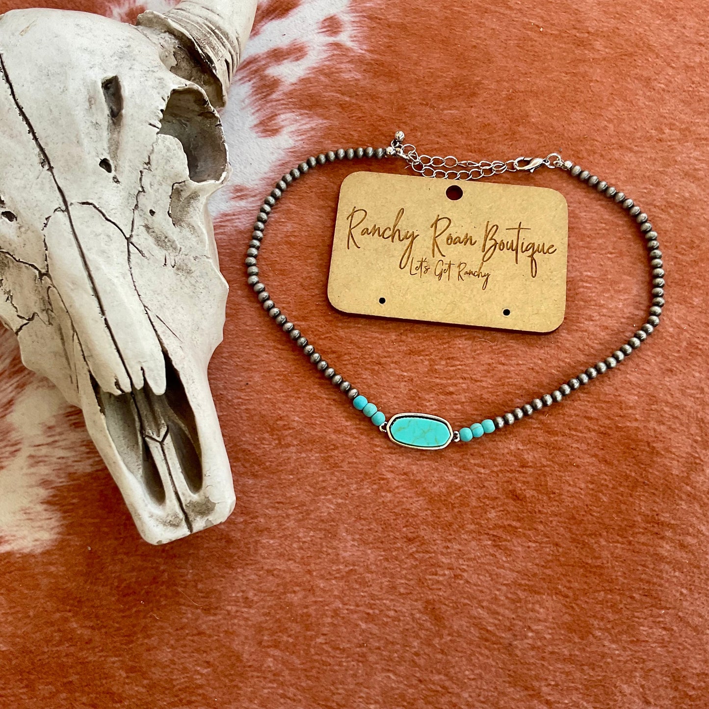 Navajo Style Stone Choker – Burnished Silver and Turquoise Accent