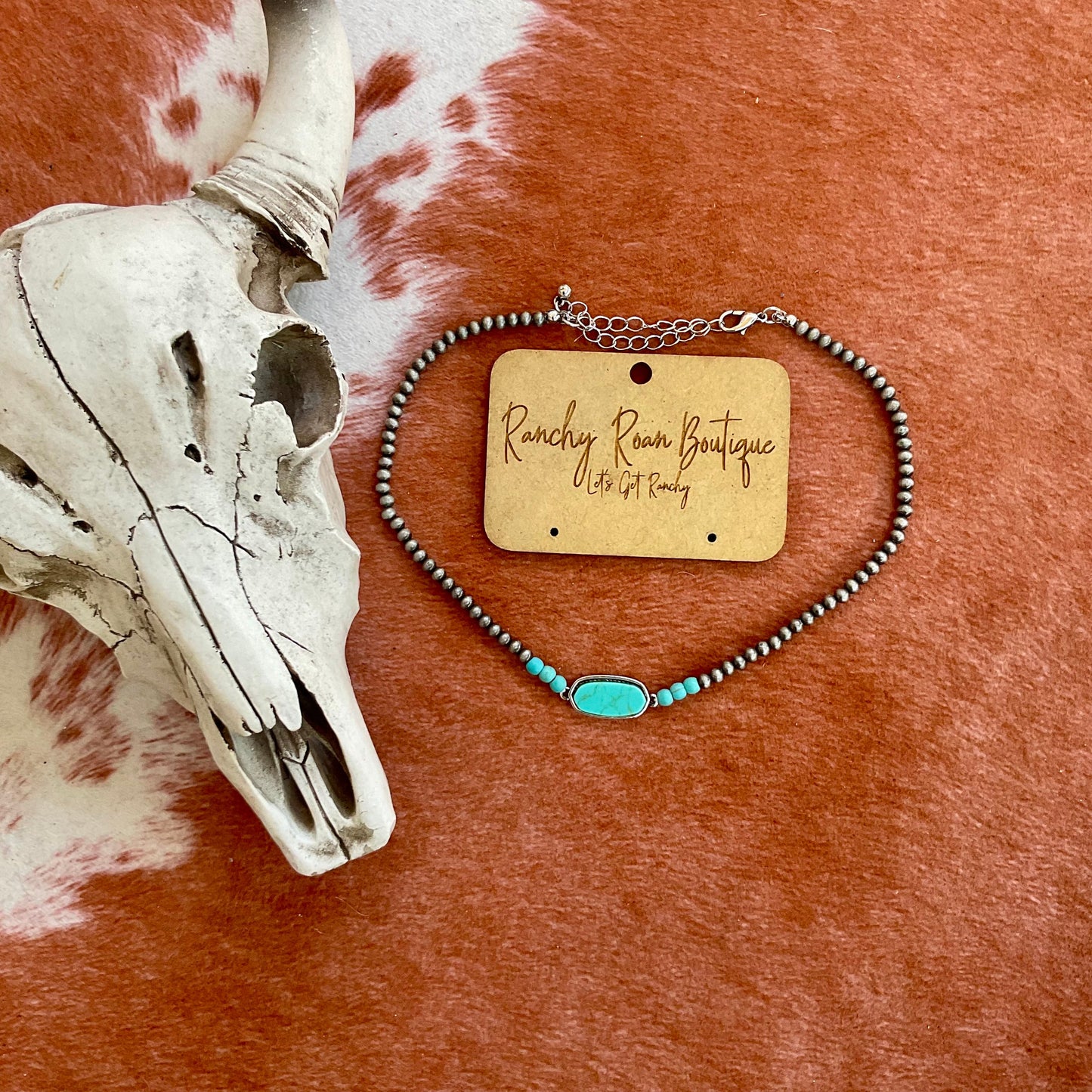 Navajo Style Stone Choker – Burnished Silver and Turquoise Accent