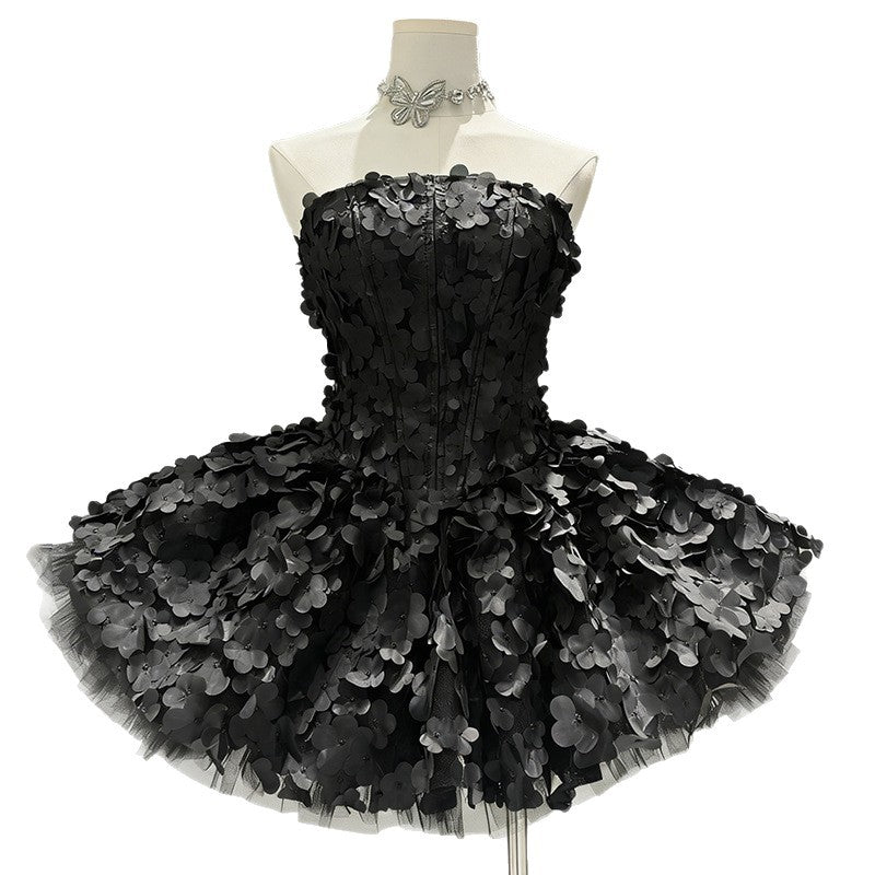 Spring Elegant Elegant Sweet Tube Top Floral Dress Waist Slimming Heavy Work Dress Women