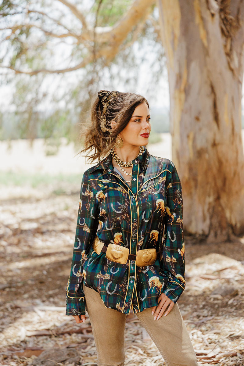 Lucky Plaid Pony Buck Button Up