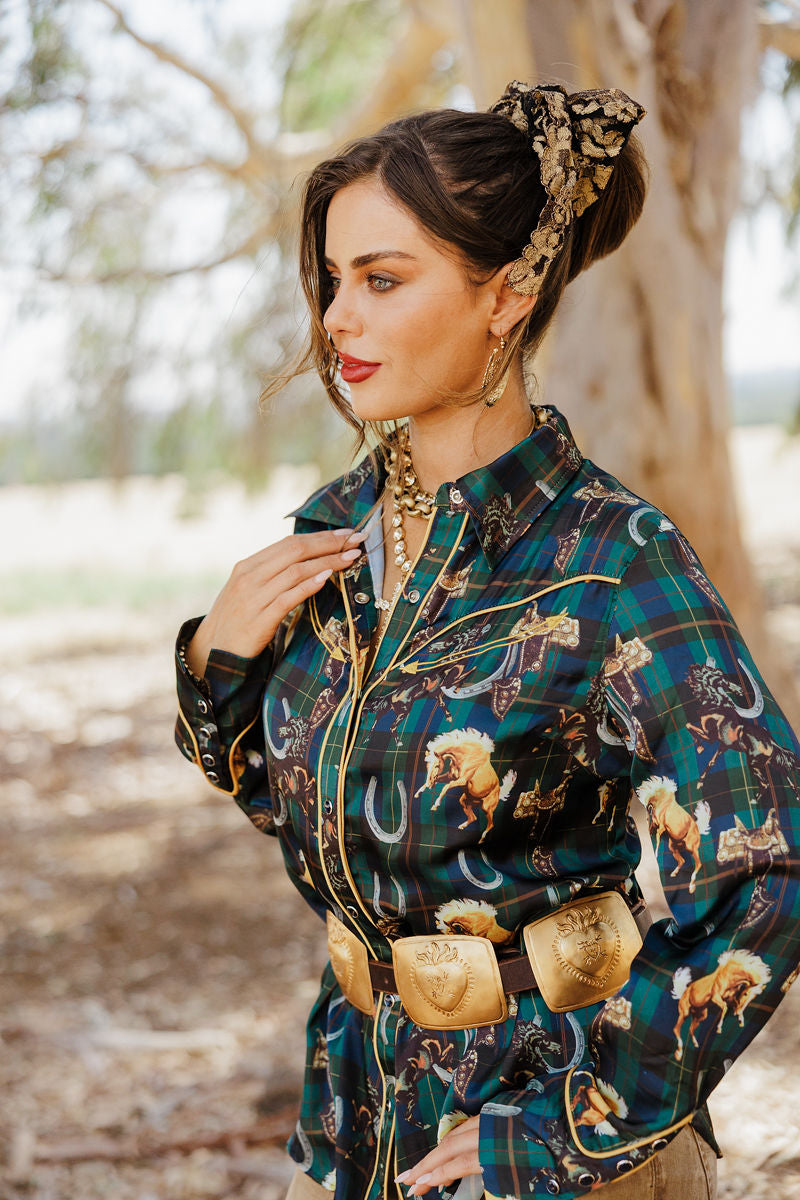 Lucky Plaid Pony Buck Button Up