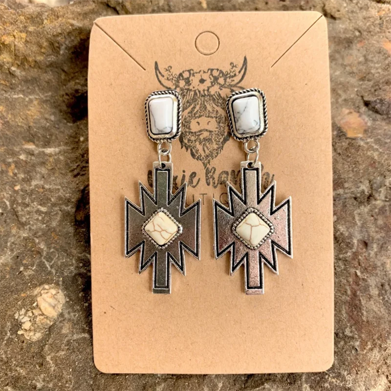 Western Cowgirl Aztec Dangle Earrings Stone Navajo Aztec Turquoise