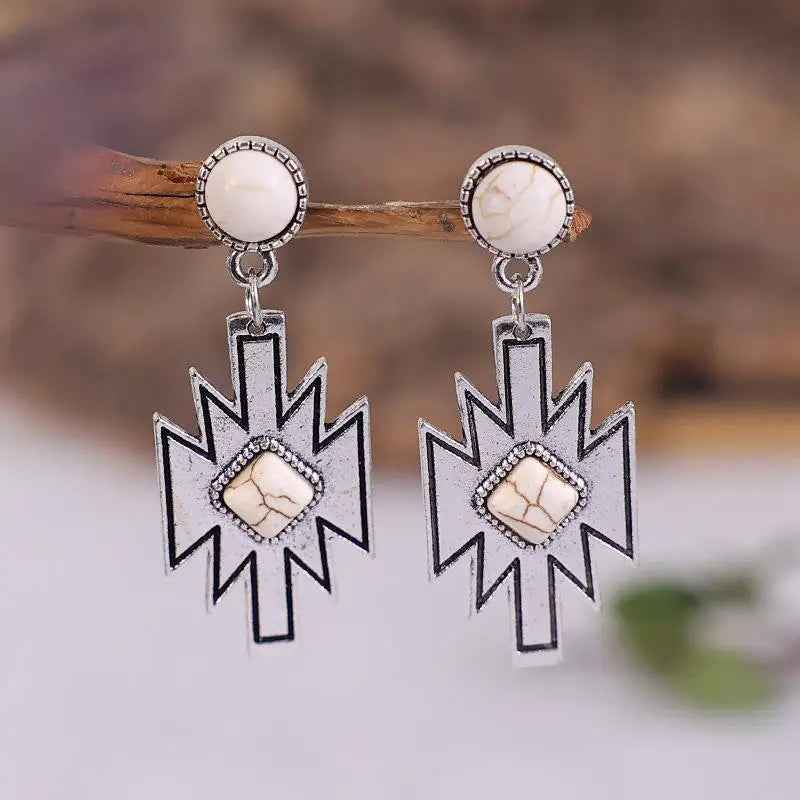 Western Cowgirl Aztec Dangle Earrings Stone Navajo Aztec Turquoise