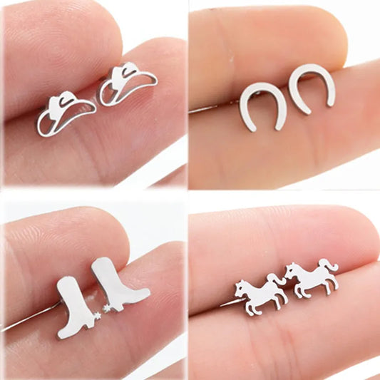 Stainless Steel Earring Western Equestrian Horse Cowgirl Boot Horseshoe Earrings