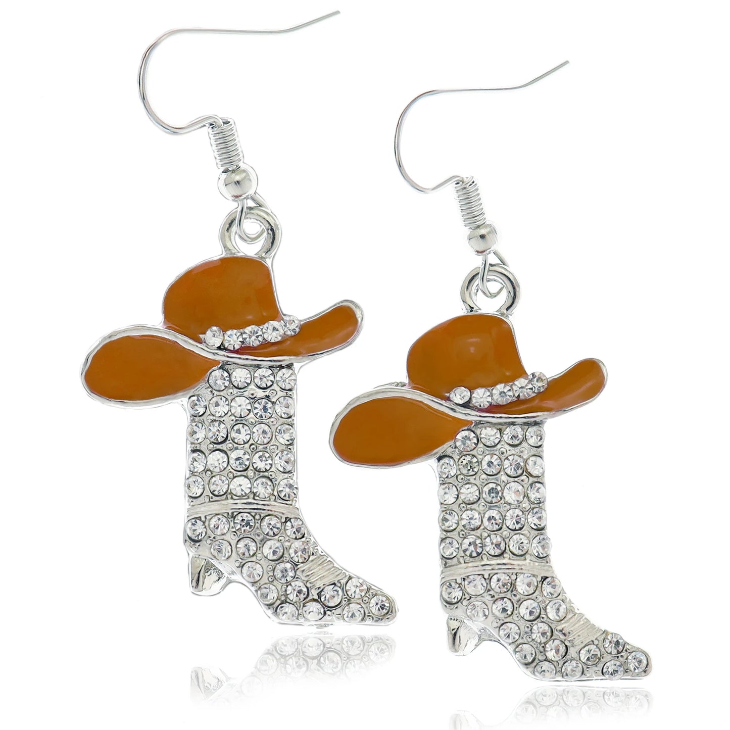 Vintage Stainless Steel Hook Cute Boots Crystal Earrings Western Cowgirl