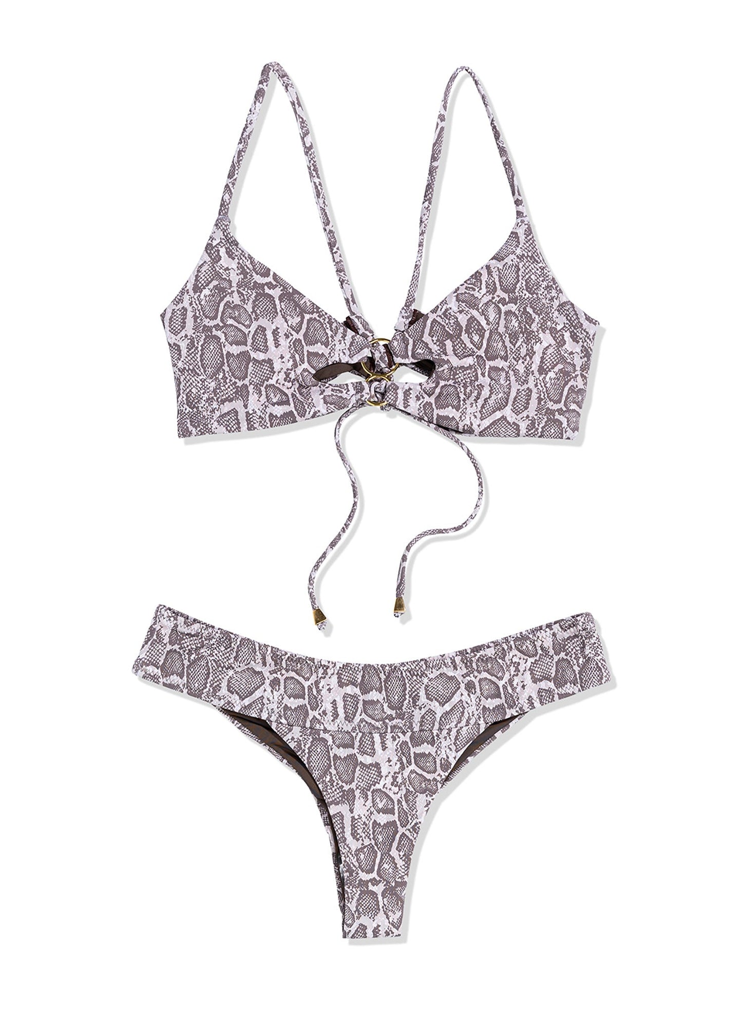 Rachel Bikini Top with Ring Detail - Wild Venom Snakeskin Print
