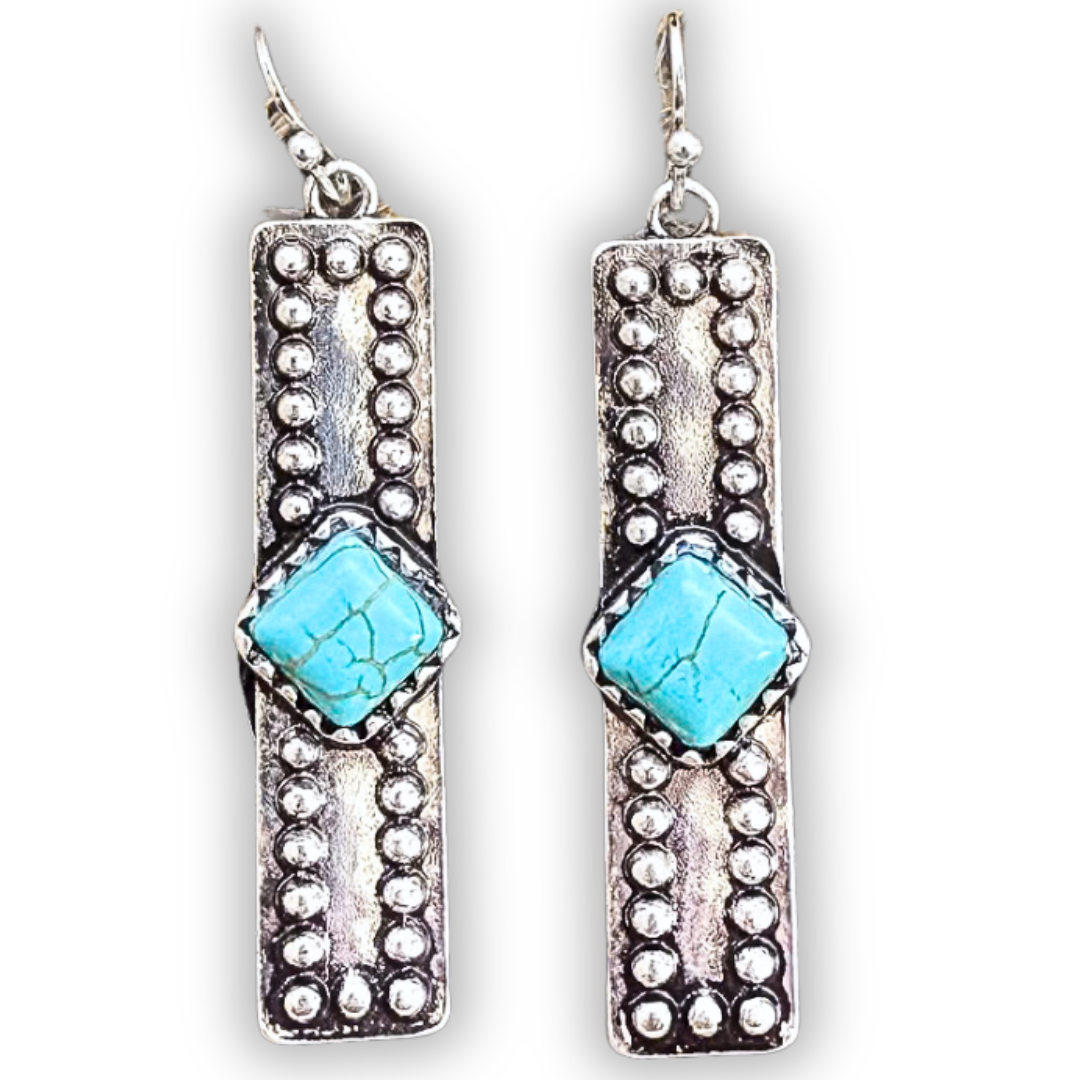 Celine Dangle Bar Fashion Earrings - Silver/Turquoise
