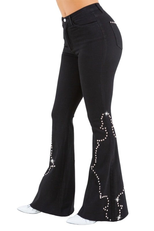Santa Fe Bell Bottom Jean in Black Denim
