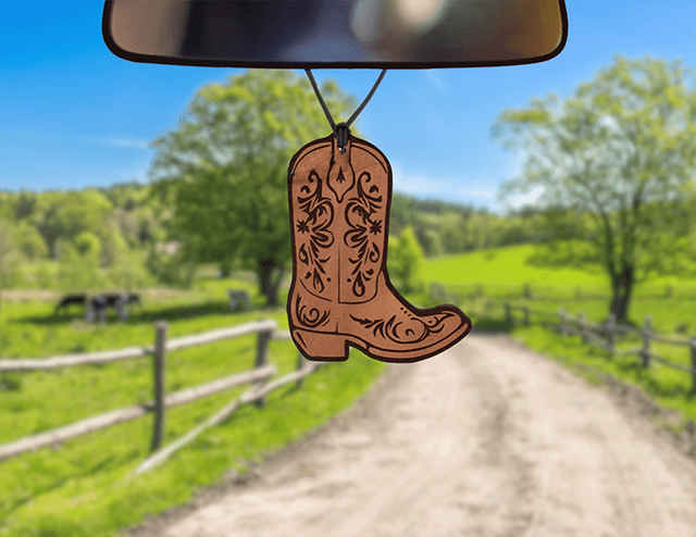 Boot w/Scroll Leather Car Freshener